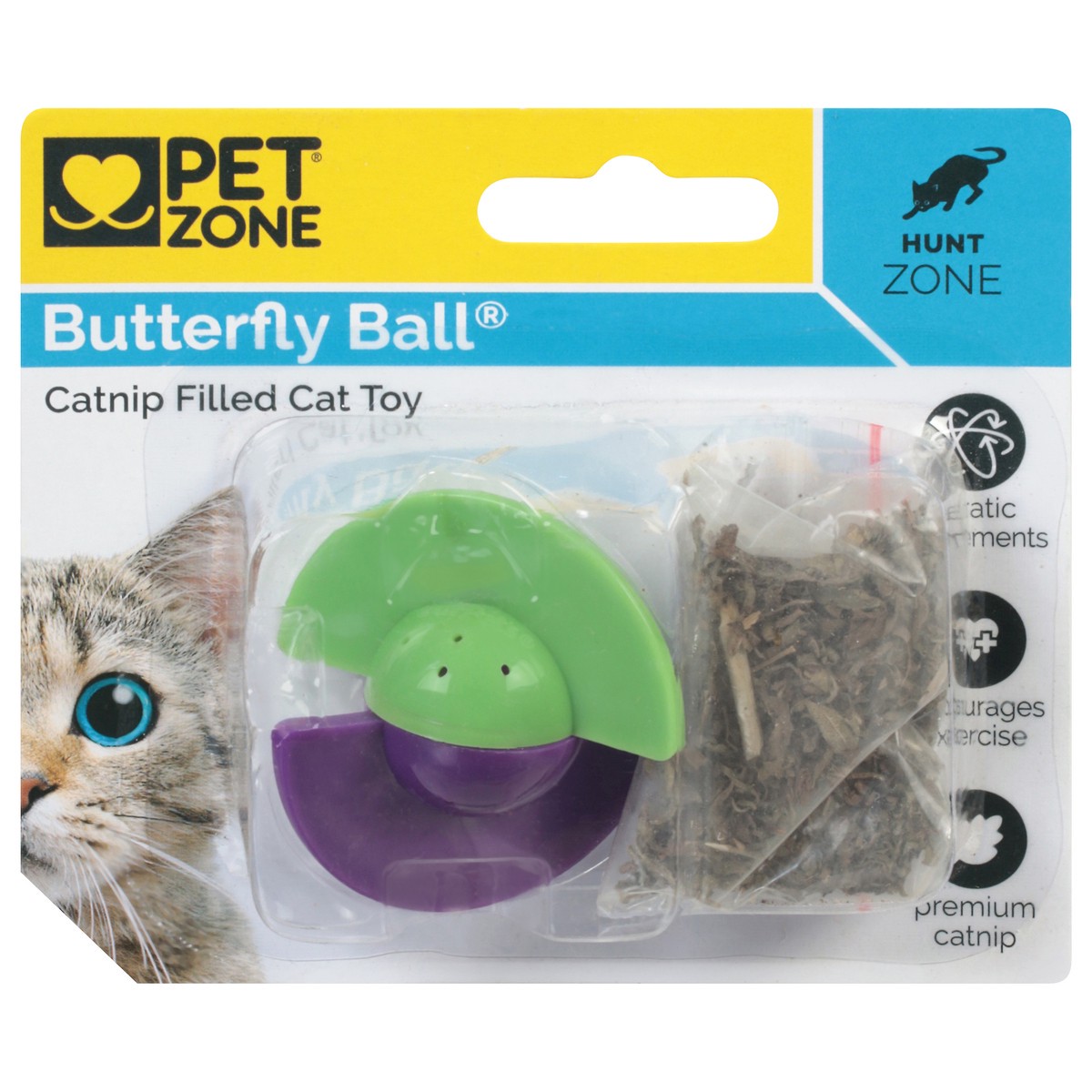 slide 1 of 9, Pet Zone Catnip Filled Butterfly Ball Cat Toy 1 ea, 1 ct