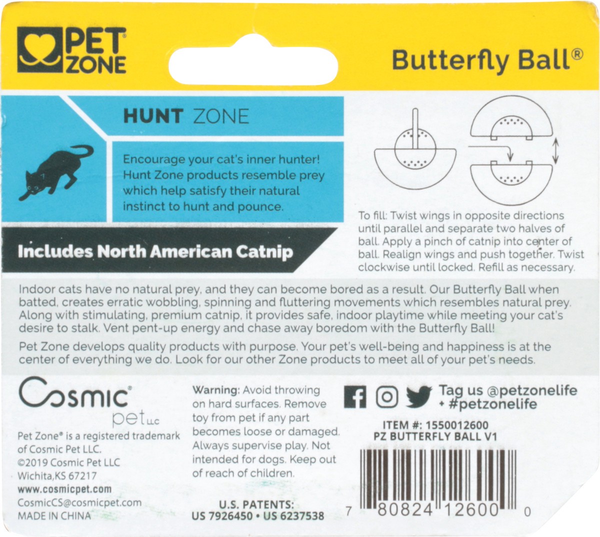 slide 4 of 9, Pet Zone Catnip Filled Butterfly Ball Cat Toy 1 ea, 1 ct