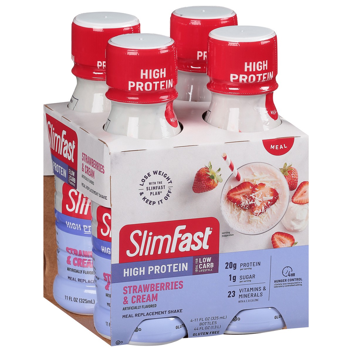 slide 9 of 11, SlimFast High Protein Strawberries & Cream Meal Replacement Shake 4 - 11 fl oz Bottles, 4 ct