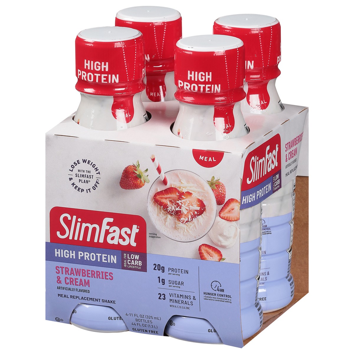 slide 2 of 11, SlimFast High Protein Strawberries & Cream Meal Replacement Shake 4 - 11 fl oz Bottles, 4 ct