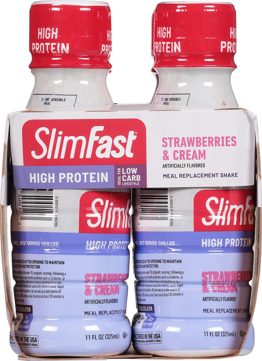 slide 5 of 11, SlimFast High Protein Strawberries & Cream Meal Replacement Shake 4 - 11 fl oz Bottles, 4 ct