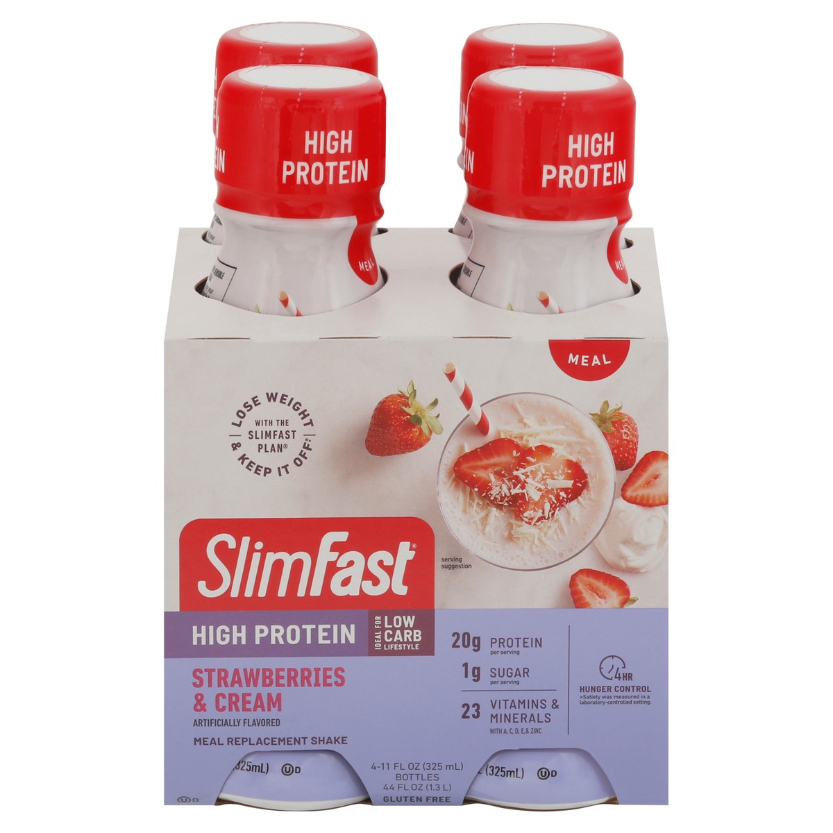 slide 1 of 11, SlimFast High Protein Strawberries & Cream Meal Replacement Shake 4 - 11 fl oz Bottles, 4 ct