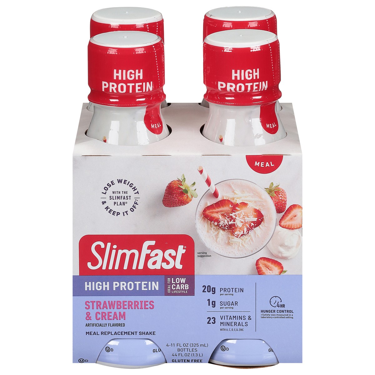 slide 11 of 11, SlimFast High Protein Strawberries & Cream Meal Replacement Shake 4 - 11 fl oz Bottles, 4 ct