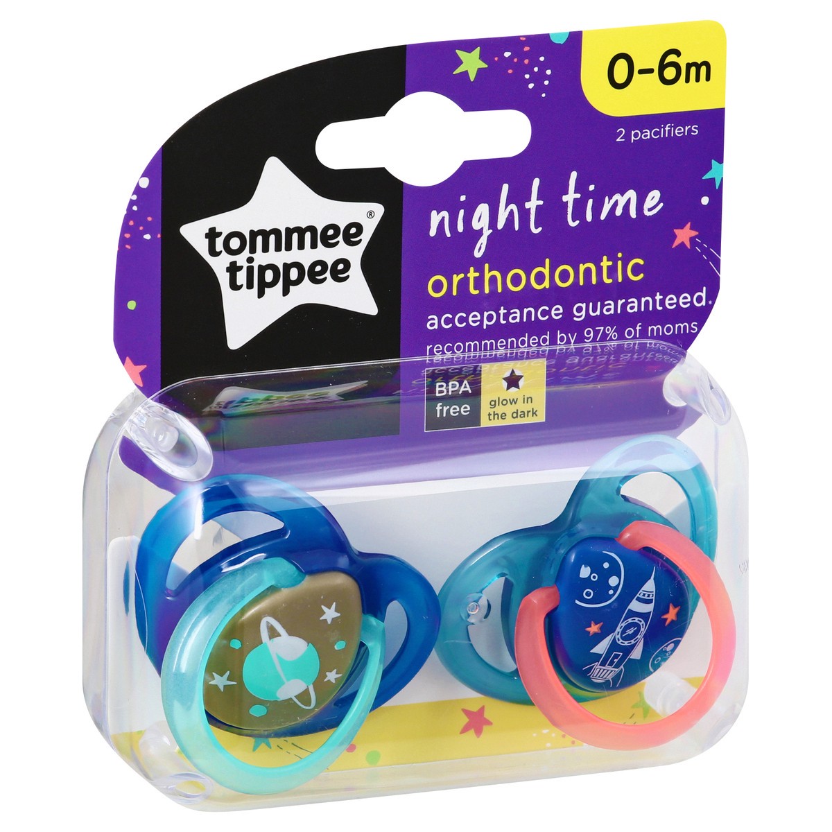 slide 2 of 9, Tommee Tippee 0-6m Night Time Orthodontic Pacifier 2 ea, 2 ct