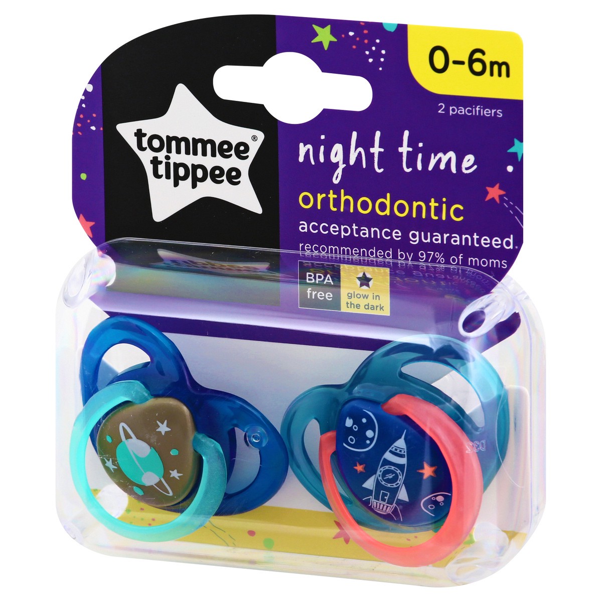 slide 3 of 9, Tommee Tippee 0-6m Night Time Orthodontic Pacifier 2 ea, 2 ct