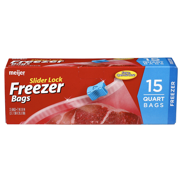 slide 1 of 1, Meijer Slide Lock Freezer Bags, Quart, 15 ct