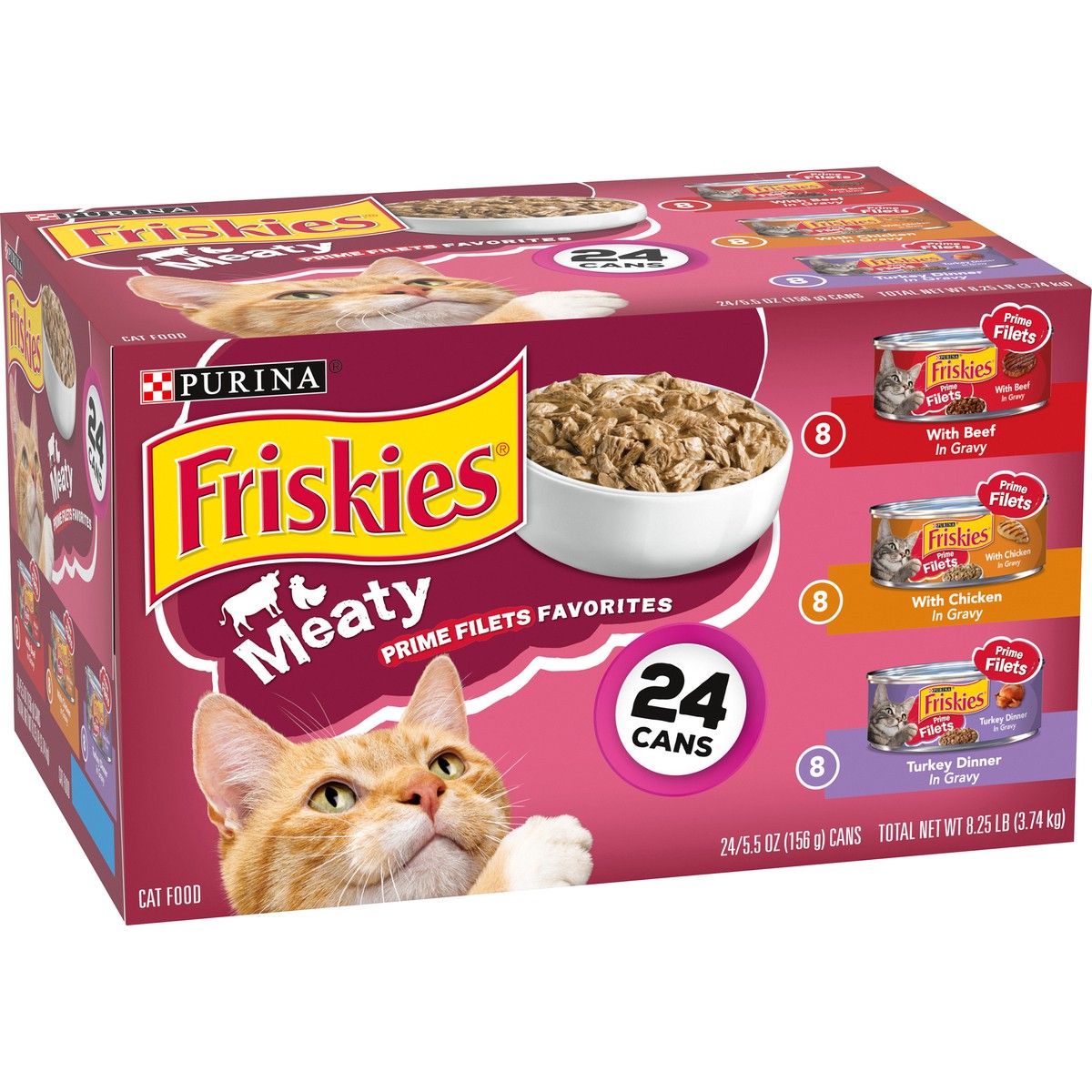 slide 7 of 9, Friskies Purina Friskies Gravy Wet Cat Food Variety Pack, Prime Filets Meaty Favorites, 24 ct