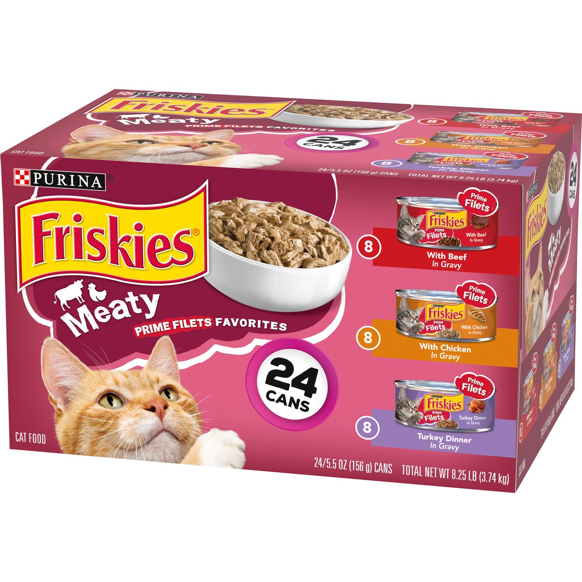 slide 4 of 9, Friskies Purina Friskies Gravy Wet Cat Food Variety Pack, Prime Filets Meaty Favorites, 24 ct