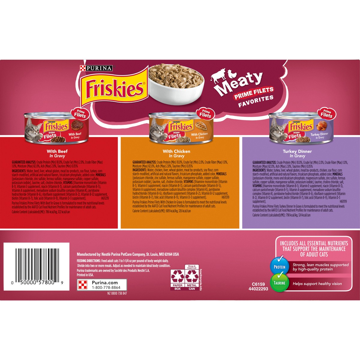 slide 6 of 9, Friskies Purina Friskies Gravy Wet Cat Food Variety Pack, Prime Filets Meaty Favorites, 24 ct