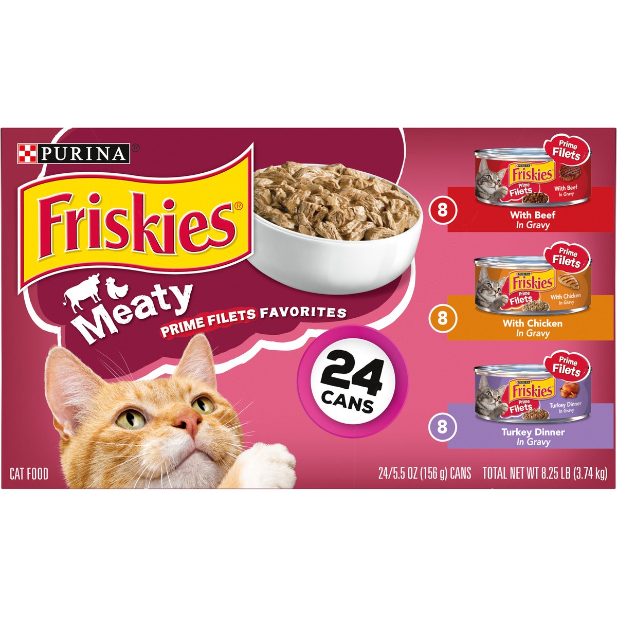 slide 5 of 9, Friskies Purina Friskies Gravy Wet Cat Food Variety Pack, Prime Filets Meaty Favorites, 24 ct