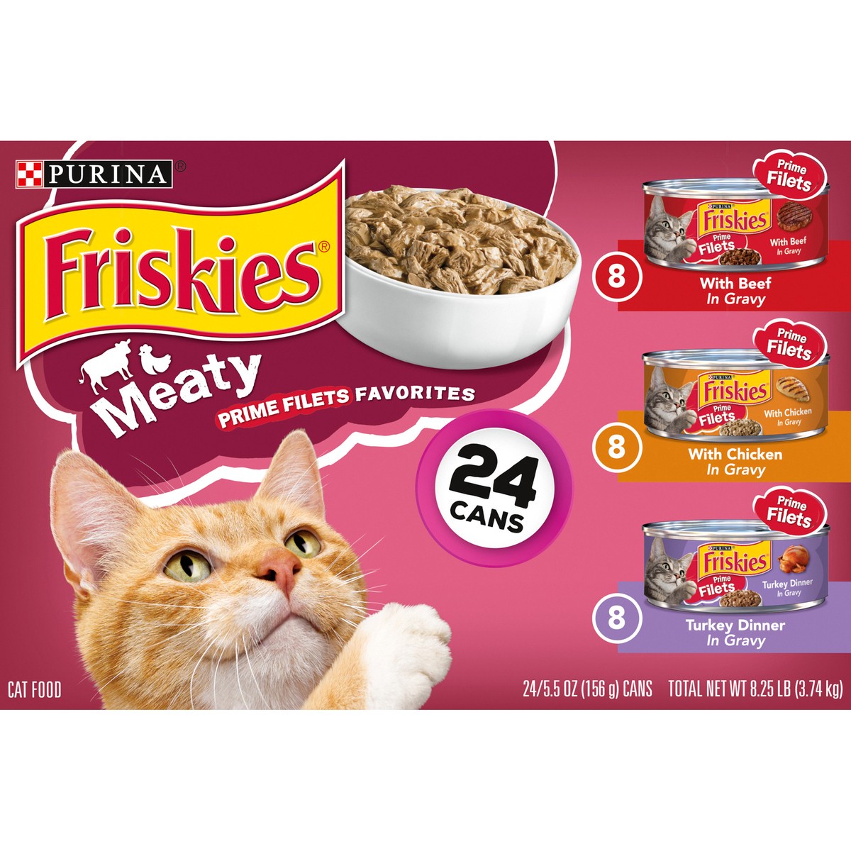 slide 2 of 9, Friskies Purina Friskies Gravy Wet Cat Food Variety Pack, Prime Filets Meaty Favorites, 24 ct