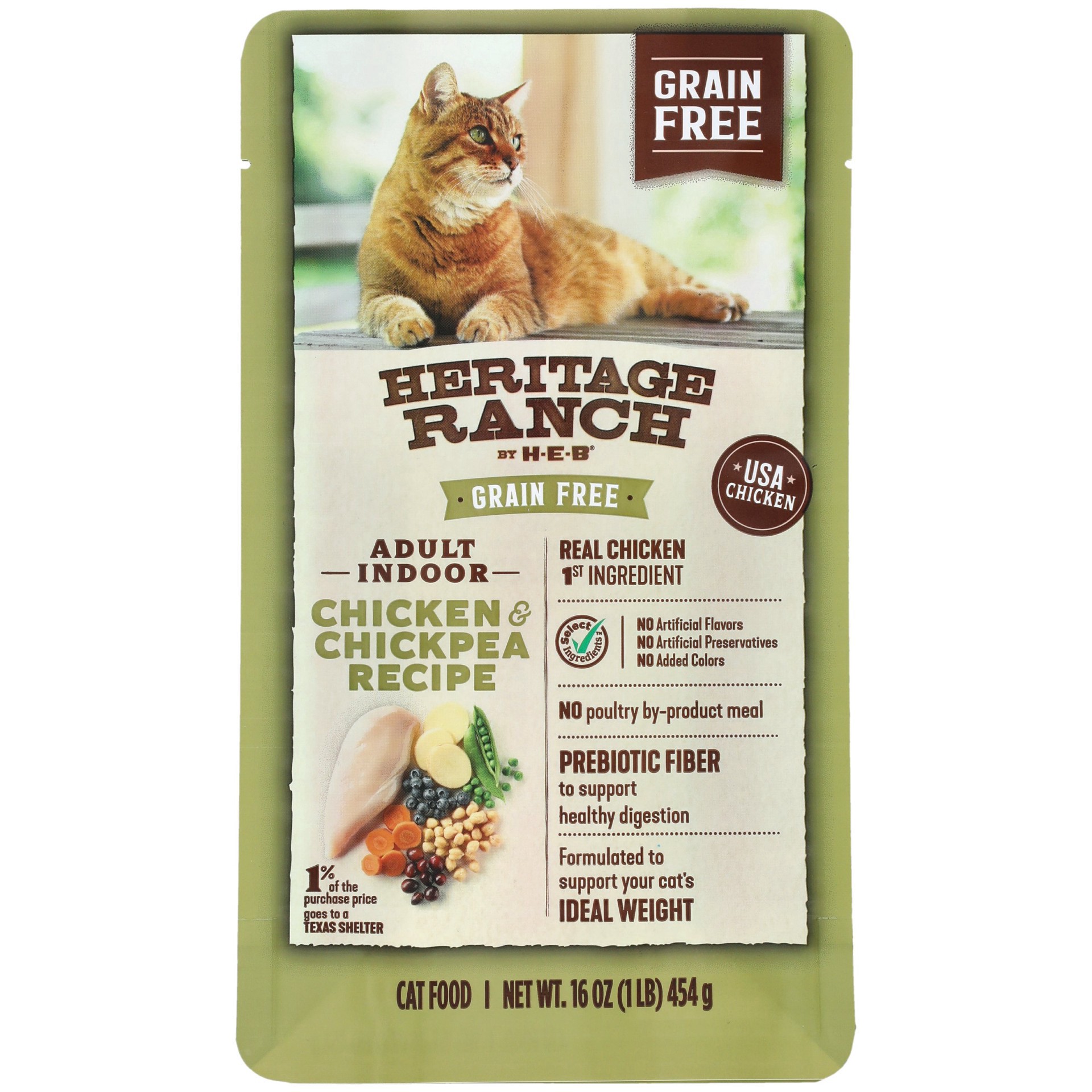 slide 1 of 1, H-E-B Heritage Ranch Dry Cat Food Grain Free, Chicken & Chick Pea, 16 oz