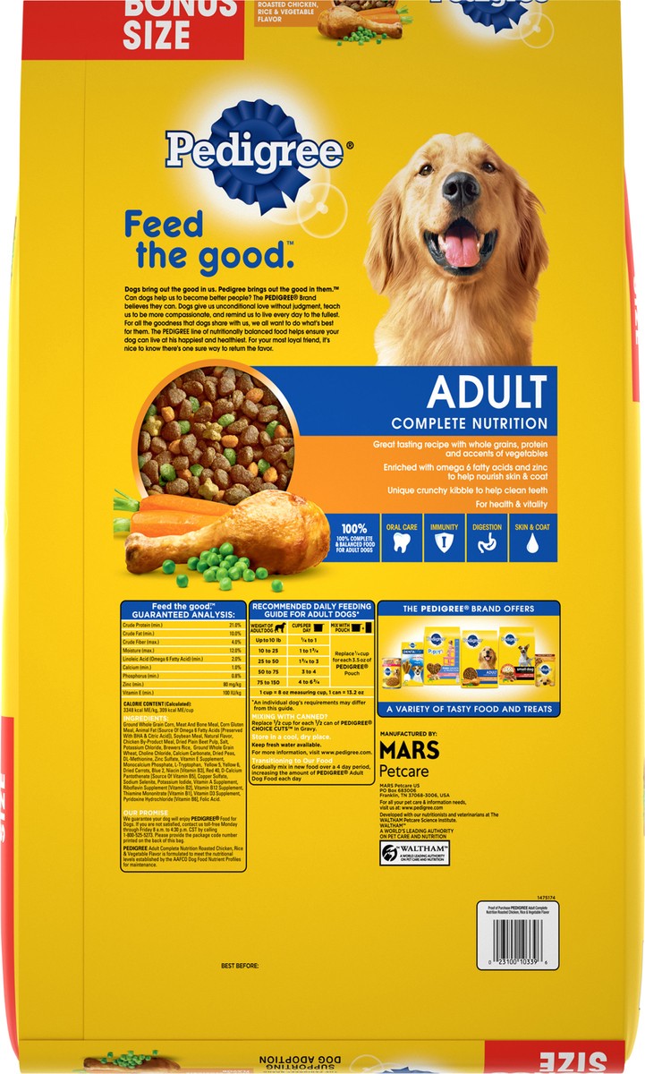 slide 4 of 5, PEDIGREE Complete Nutrition Adult Dry Dog Food Roasted Chicken, Rice & Vegetable Flavor Dog Kibble, 20.4 lb. Bag, 20.40 lb