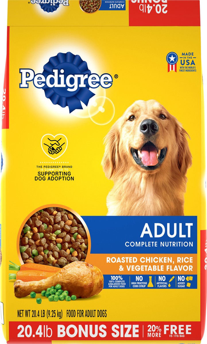 slide 2 of 5, PEDIGREE Complete Nutrition Adult Dry Dog Food Roasted Chicken, Rice & Vegetable Flavor Dog Kibble, 20.4 lb. Bag, 20.40 lb