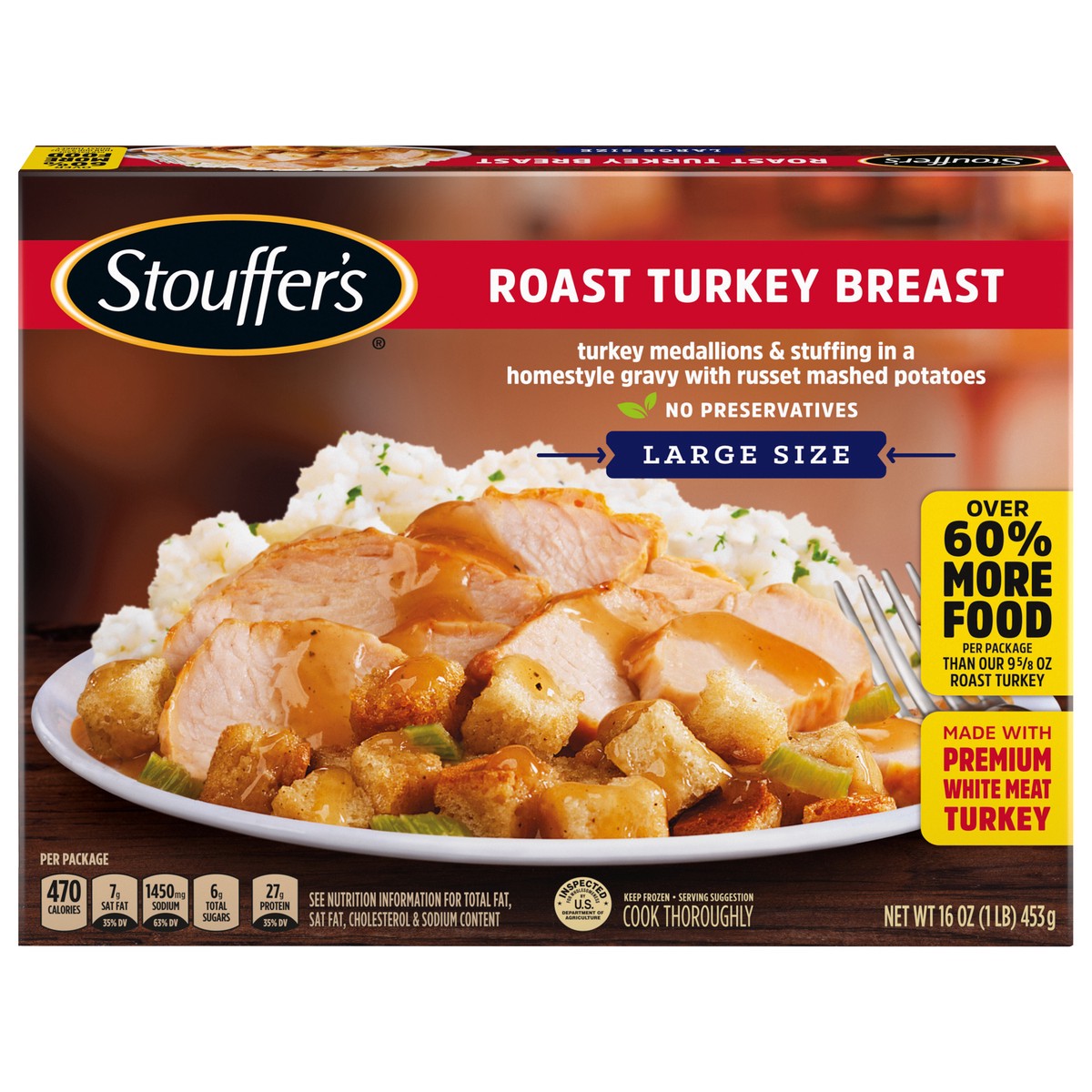 slide 13 of 13, Stouffer's Large Size Roast Turkey Breast Frozen Meal, 16 Ounce, 16 oz