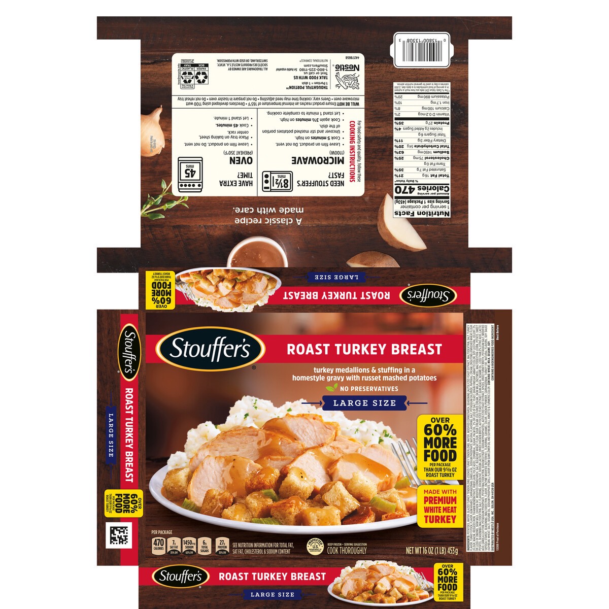 slide 10 of 13, Stouffer's Large Size Roast Turkey Breast Frozen Meal, 16 Ounce, 16 oz