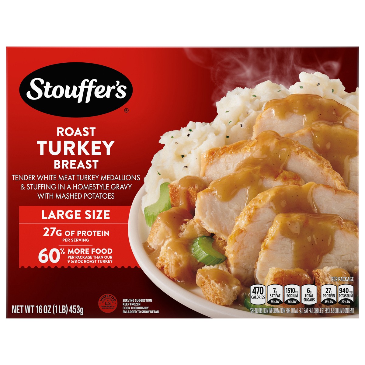 slide 1 of 13, Stouffer's Stouffer’s Roast Turkey Breast, Single Serve, Frozen Turkey Dinner, Single Frozen Meals, 16 oz