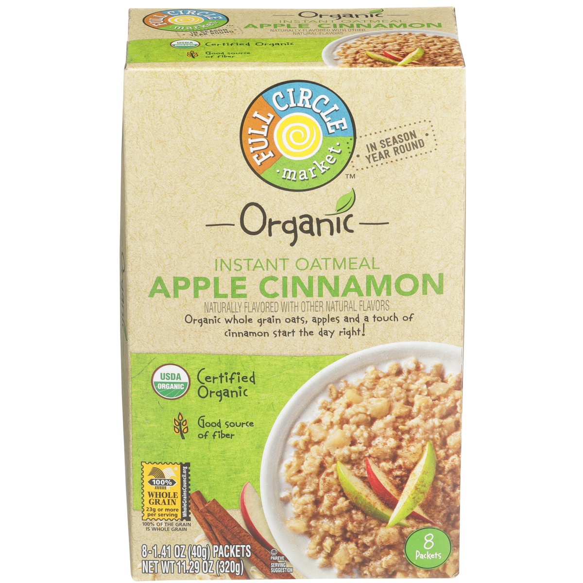slide 1 of 1, Full Circle Market Apple Cinnamon Instant Oatmeal, 8 ct