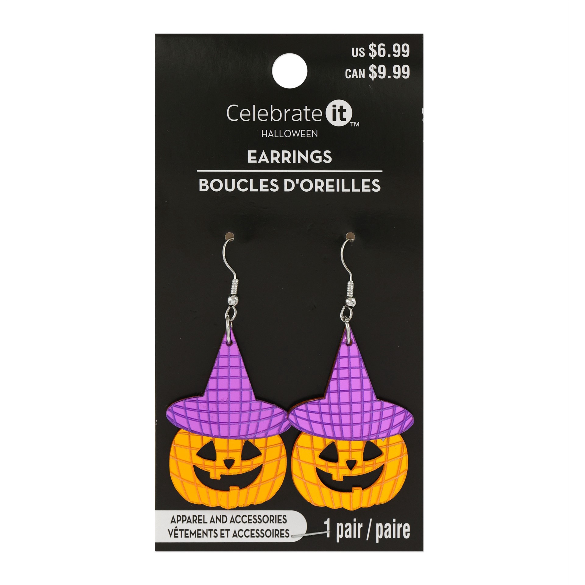slide 3 of 3, Jack-O'-Lantern With Witch Hat Earrings By Celebrate It, 1 pair