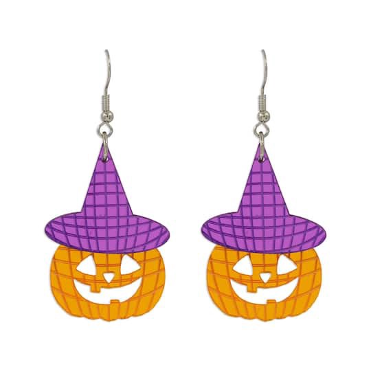 slide 1 of 3, Jack-O'-Lantern With Witch Hat Earrings By Celebrate It, 1 pair