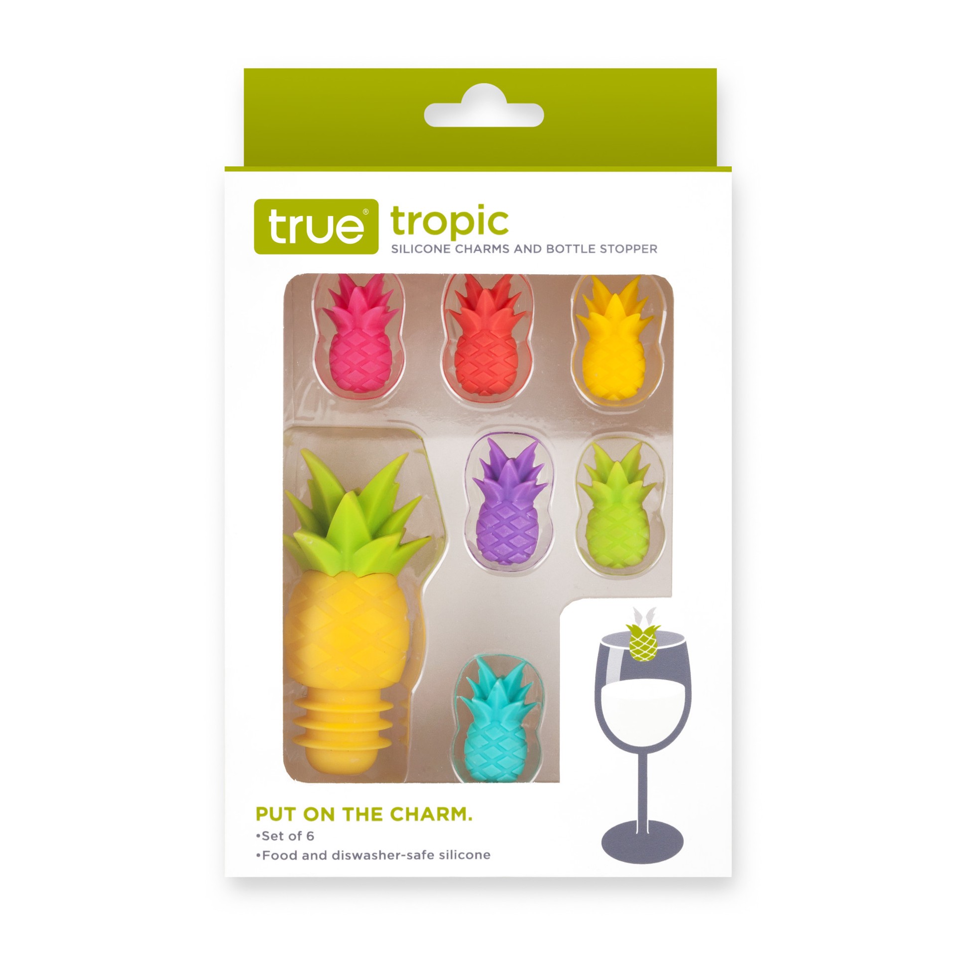 slide 5 of 5, TRUE Silicone Pineapple Charm & Stopper Set 1 ea, 7 ct