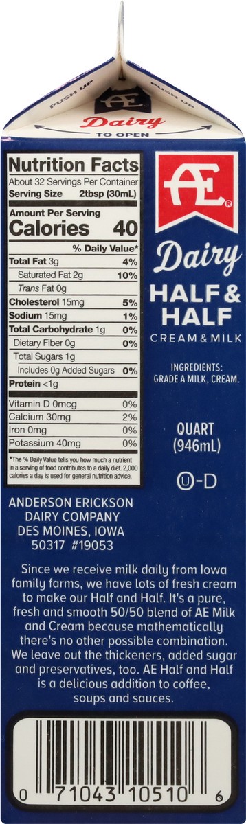 slide 3 of 9, Anderson Erickson Dairy Half & Half Half & Half 946 ml, 946 ml