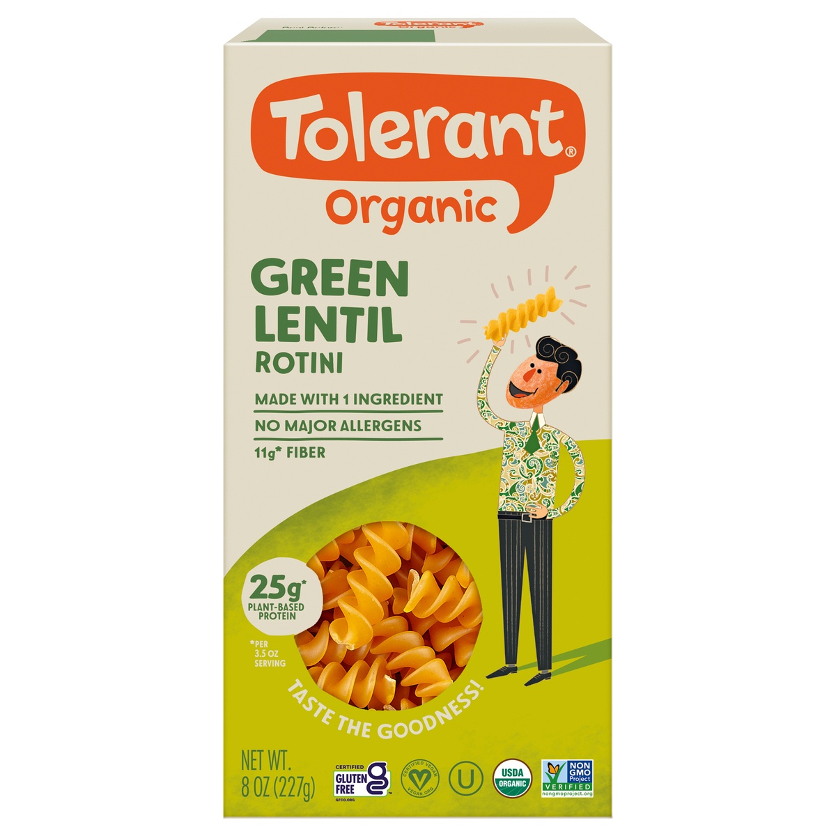 slide 1 of 1, Tolerant Organic Green Lentil Pasta, 8 oz