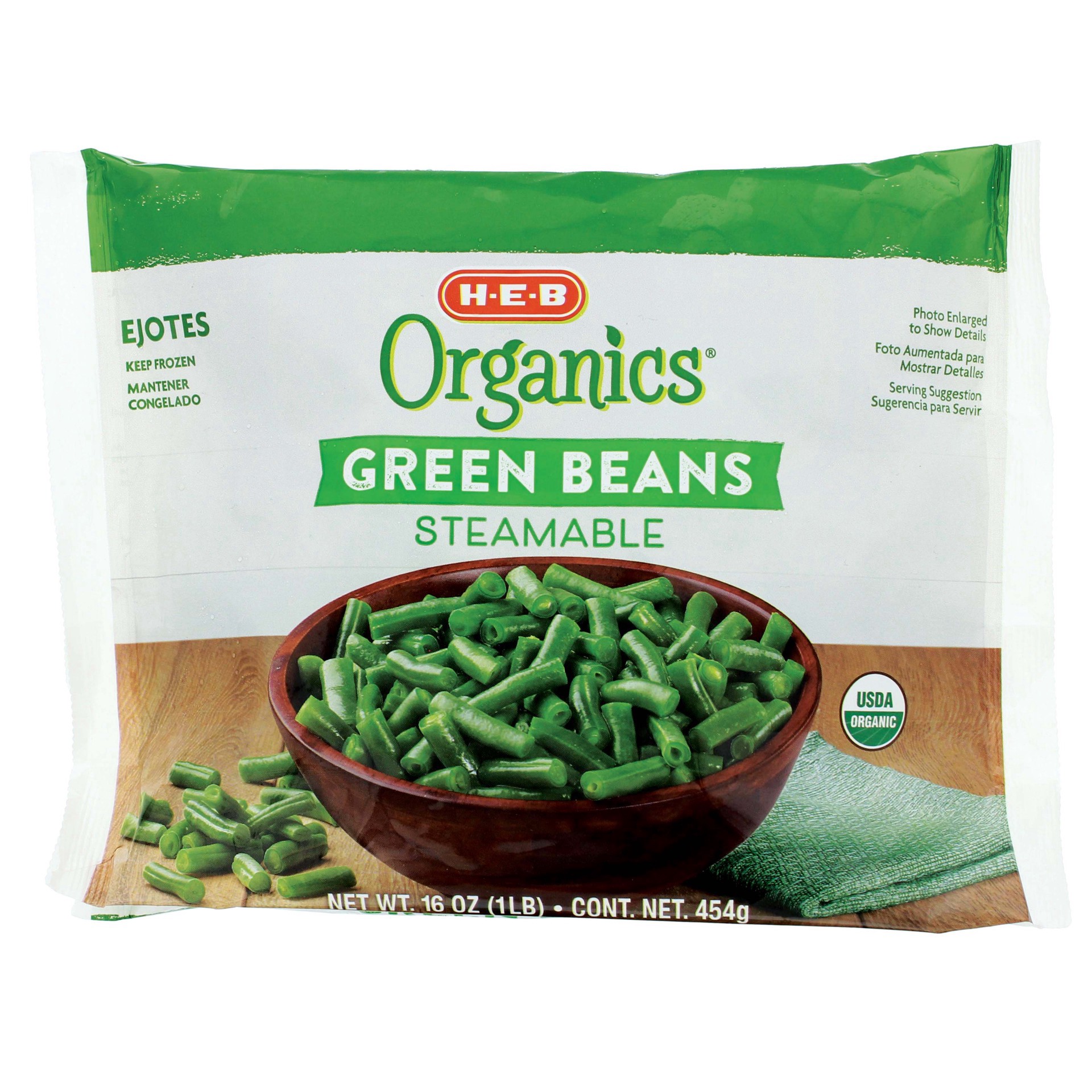 slide 1 of 1, H-E-B Organics Frozen Steamable Green Beans, 16 oz