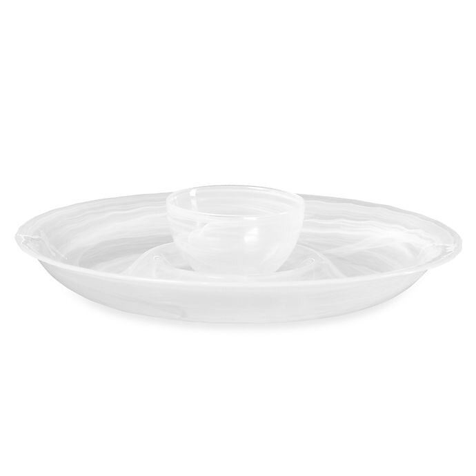 slide 1 of 1, Mikasa Swirl White Glass Chip and Dip Set, 15 in