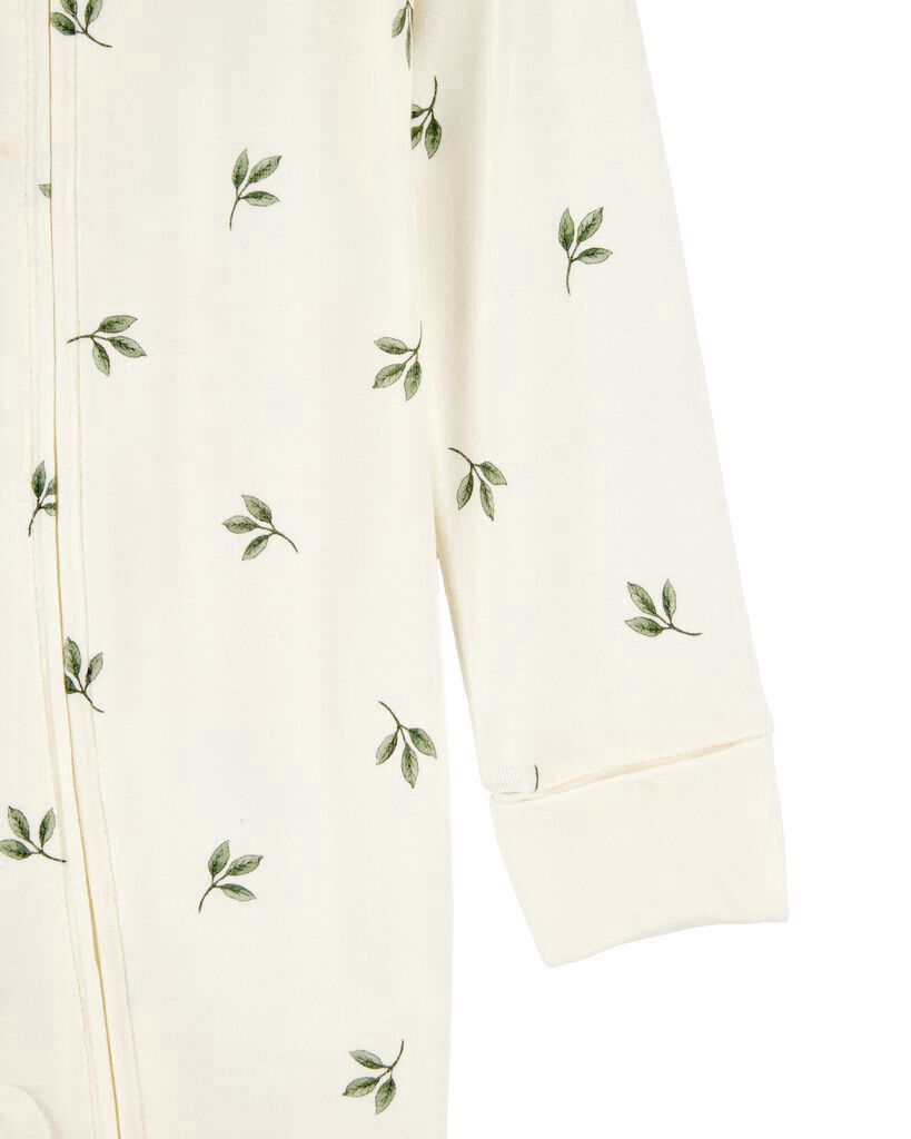 slide 2 of 3, Carter's Baby Leaf Print Zip-Up PurelySoft Sleep & Play Pajamas Ivory 9M, 1 ct