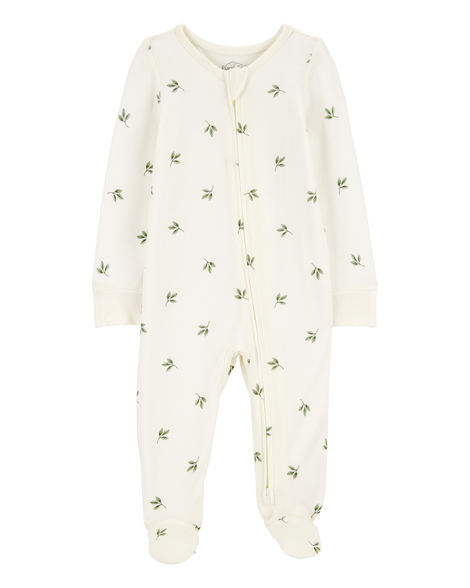 slide 1 of 3, Carter's Baby Leaf Print Zip-Up PurelySoft Sleep & Play Pajamas Ivory 9M, 1 ct