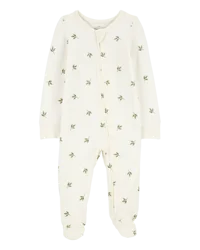 Carter's Baby Leaf Print Zip-Up PurelySoft Sleep & Play Pajamas Ivory 9M