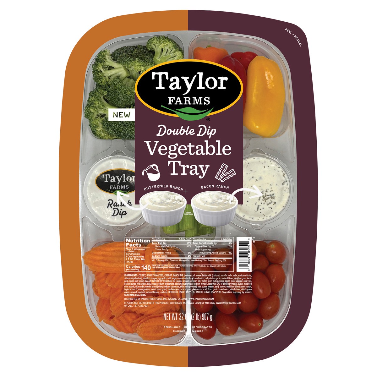 slide 1 of 7, Taylor Farms Vegetable Tray with Dual Dip, 32 oz