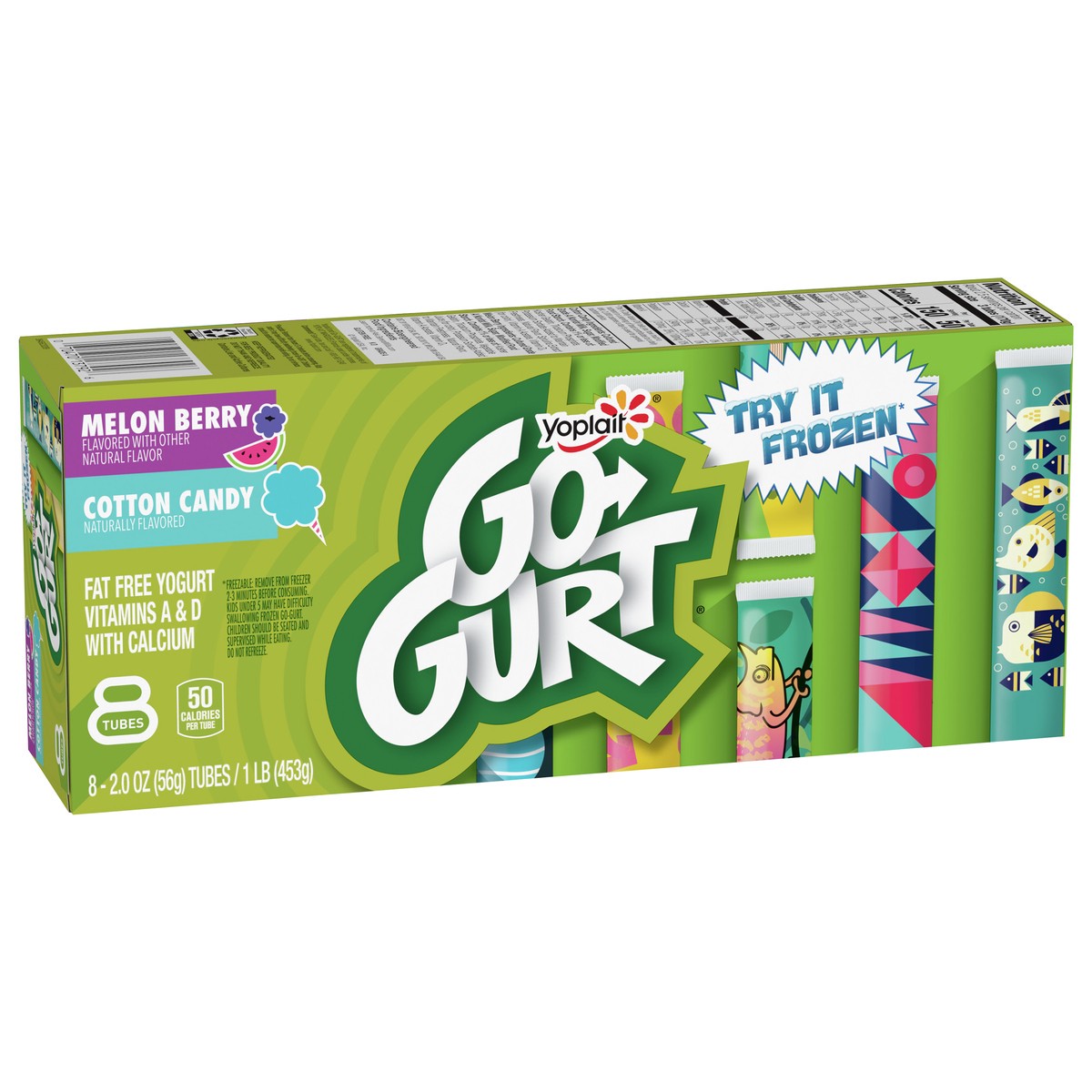 slide 3 of 9, Go-GURT Melon Berry and Cotton Candy Kids Fat Free Yogurt Variety Pack, Gluten Free, 2 oz Yogurt Tubes (8 Count), 16 oz