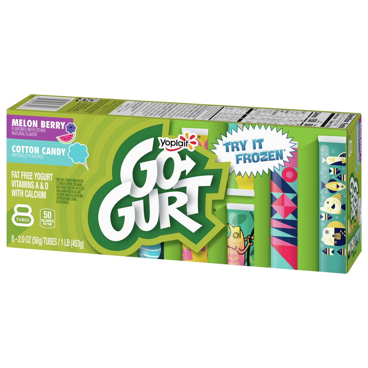 slide 7 of 9, Go-GURT Melon Berry and Cotton Candy Kids Fat Free Yogurt Variety Pack, Gluten Free, 2 oz Yogurt Tubes (8 Count), 16 oz