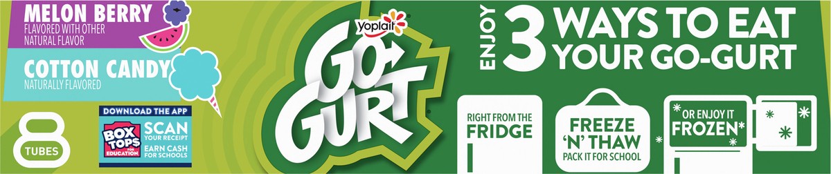 slide 9 of 9, Go-GURT Melon Berry and Cotton Candy Kids Fat Free Yogurt Variety Pack, Gluten Free, 2 oz Yogurt Tubes (8 Count), 16 oz