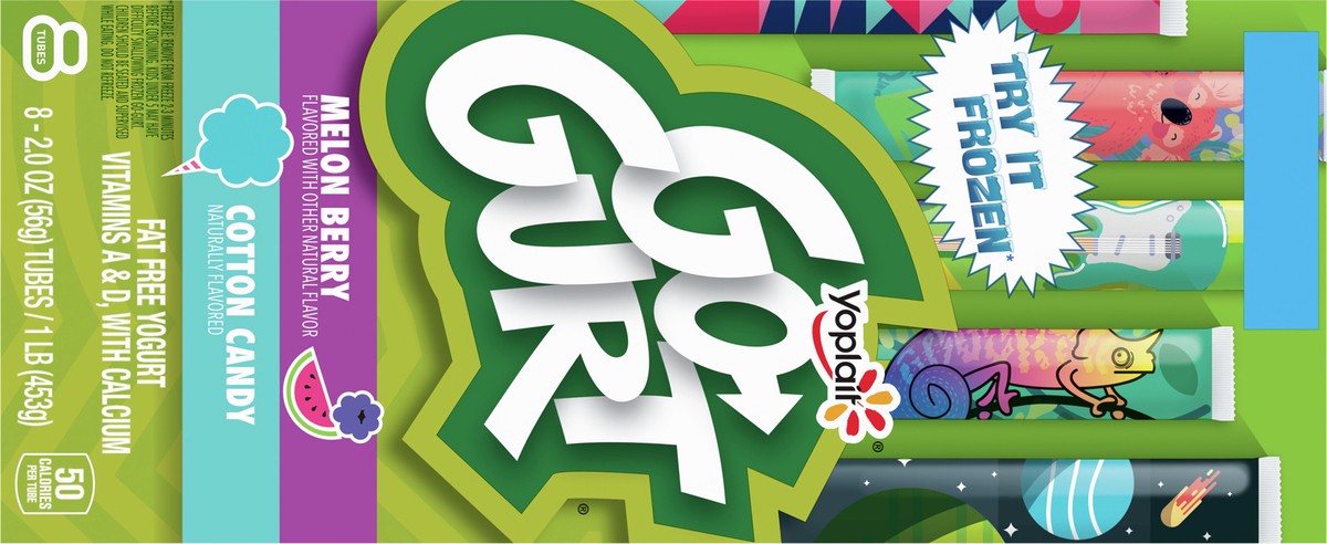 slide 5 of 9, Go-GURT Melon Berry and Cotton Candy Kids Fat Free Yogurt Variety Pack, Gluten Free, 2 oz Yogurt Tubes (8 Count), 16 oz