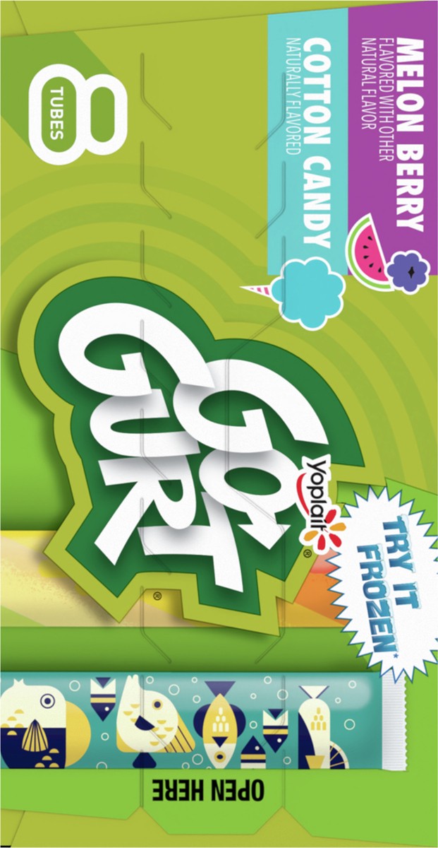 slide 4 of 9, Go-GURT Melon Berry and Cotton Candy Kids Fat Free Yogurt Variety Pack, Gluten Free, 2 oz Yogurt Tubes (8 Count), 16 oz