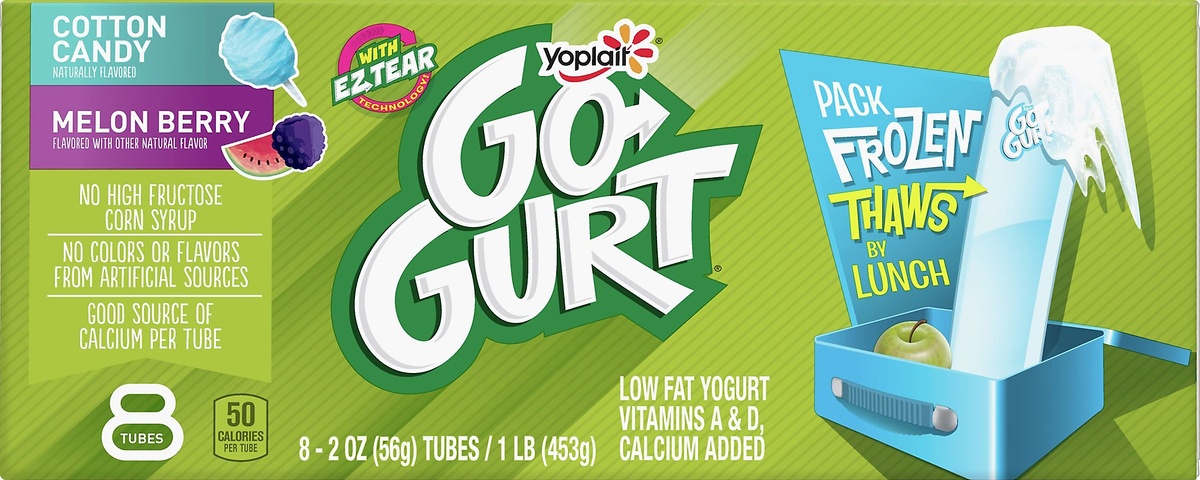 slide 9 of 10, Yoplait Go-Gurt, Portable Low Fat Yogurt Variety Pack, Cotton Candy & Melon Berry, 8 ct; 2 oz