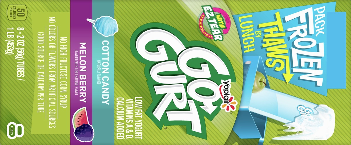 slide 10 of 10, Yoplait Go-Gurt, Portable Low Fat Yogurt Variety Pack, Cotton Candy & Melon Berry, 8 ct; 2 oz