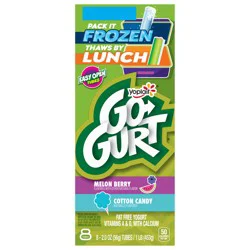 Go-GURT Melon Berry and Cotton Candy Kids Fat Free Yogurt Variety Pack, Gluten Free, 2 oz Yogurt Tubes (8 Count)