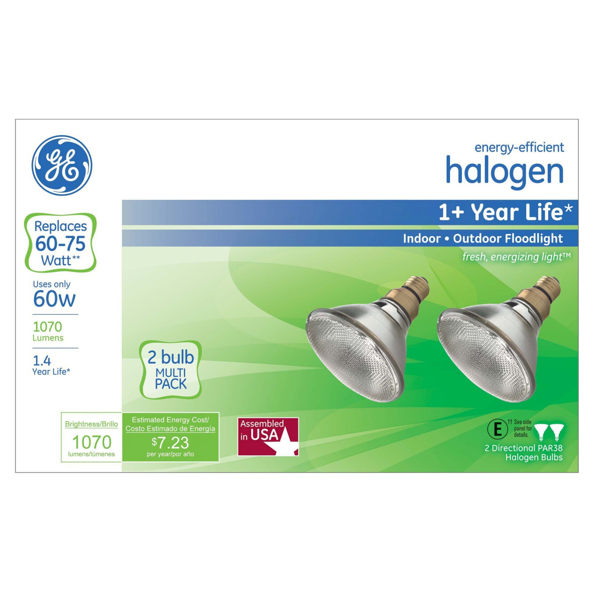 slide 1 of 1, GE Lighting Energy-Efficient 60W Halogen Floodlights, 2 ct