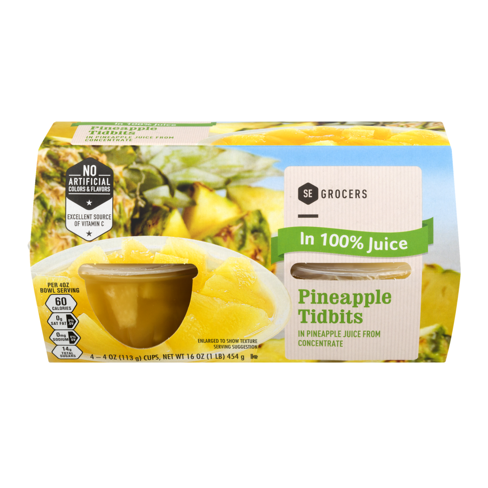slide 1 of 1, SE Grocers Tidbits Pineapple In 100% Juice - 4 CT, 4 ct