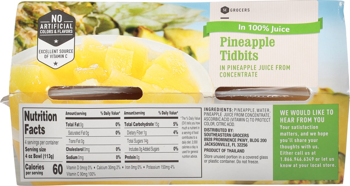 slide 6 of 11, SE Grocers Tidbits Pineapple In 100% Juice - 4 CT, 4 ct