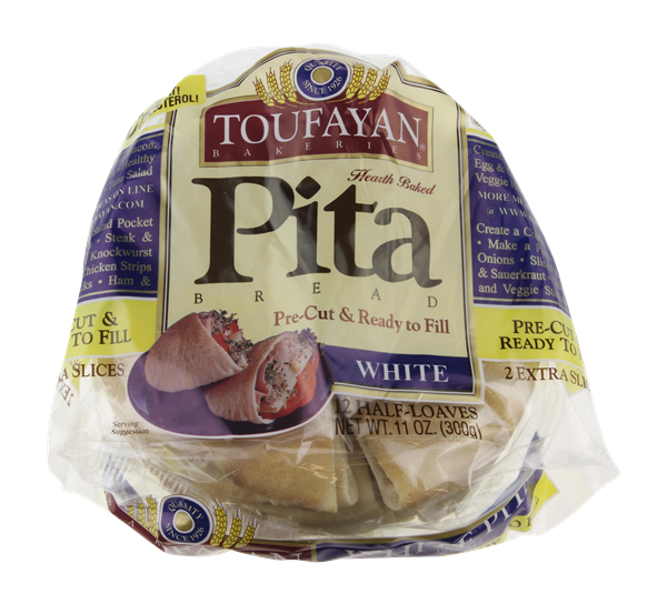 slide 1 of 1, Toufayan Bakeries White Pre-Cut Pita Bread, 11 oz