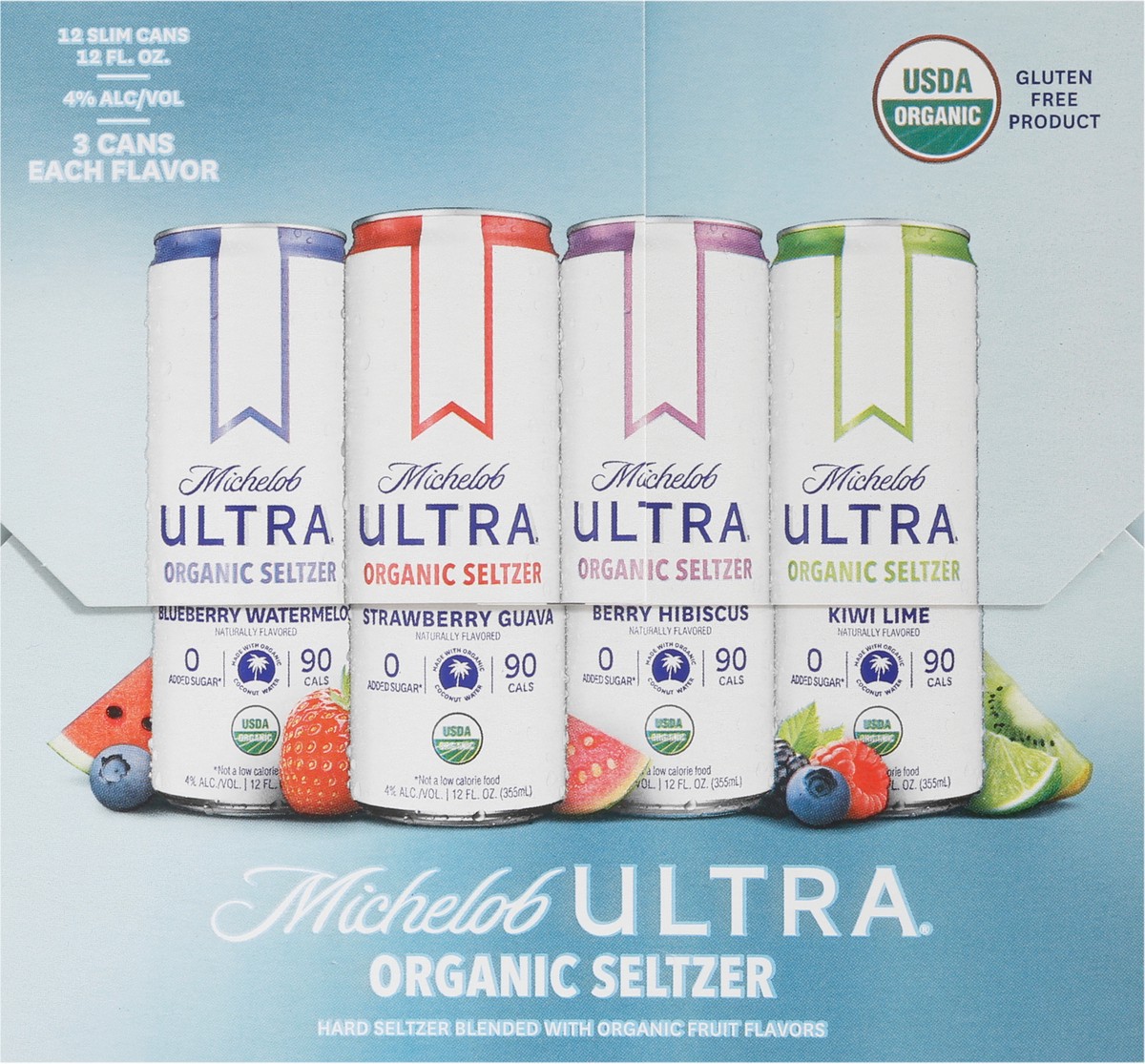 slide 9 of 14, Michelob ULTRA Organic Hard Seltzer Coconut Water, Variety Pack, 12 Pack, 12 FL OZ Slim Cans, 12 fl oz