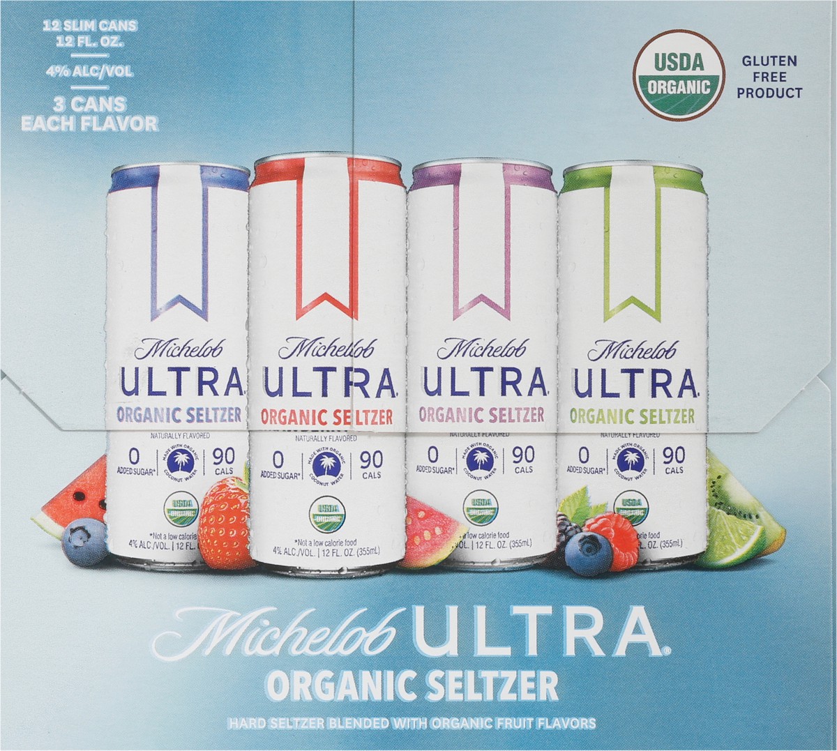 slide 12 of 14, Michelob ULTRA Organic Hard Seltzer Coconut Water, Variety Pack, 12 Pack, 12 FL OZ Slim Cans, 12 fl oz