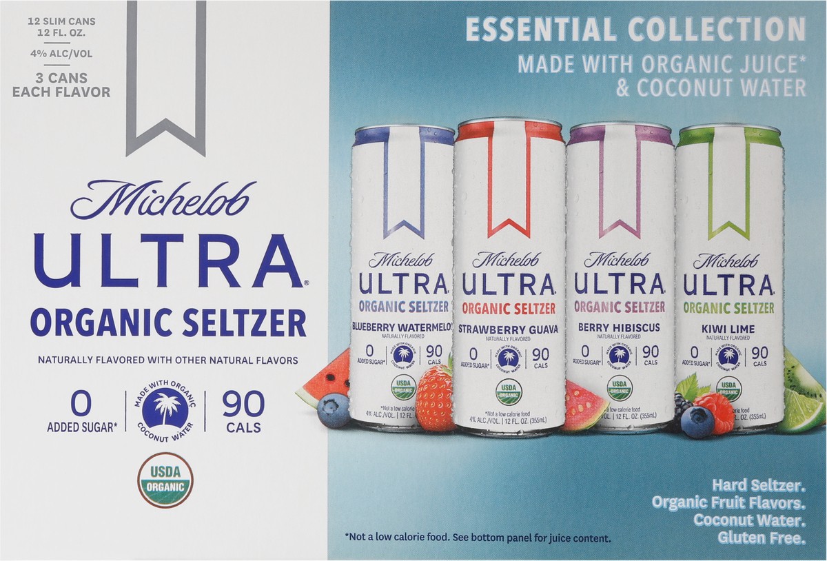 slide 10 of 14, Michelob ULTRA Organic Hard Seltzer Coconut Water, Variety Pack, 12 Pack, 12 FL OZ Slim Cans, 12 fl oz