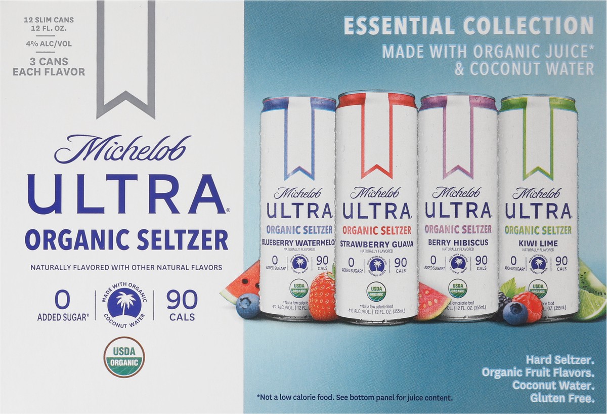 slide 1 of 14, Michelob Ultra Organic Essential Collection Hard Seltzer, 12 Pack 12 fl oz Slim Cans, 12 fl oz