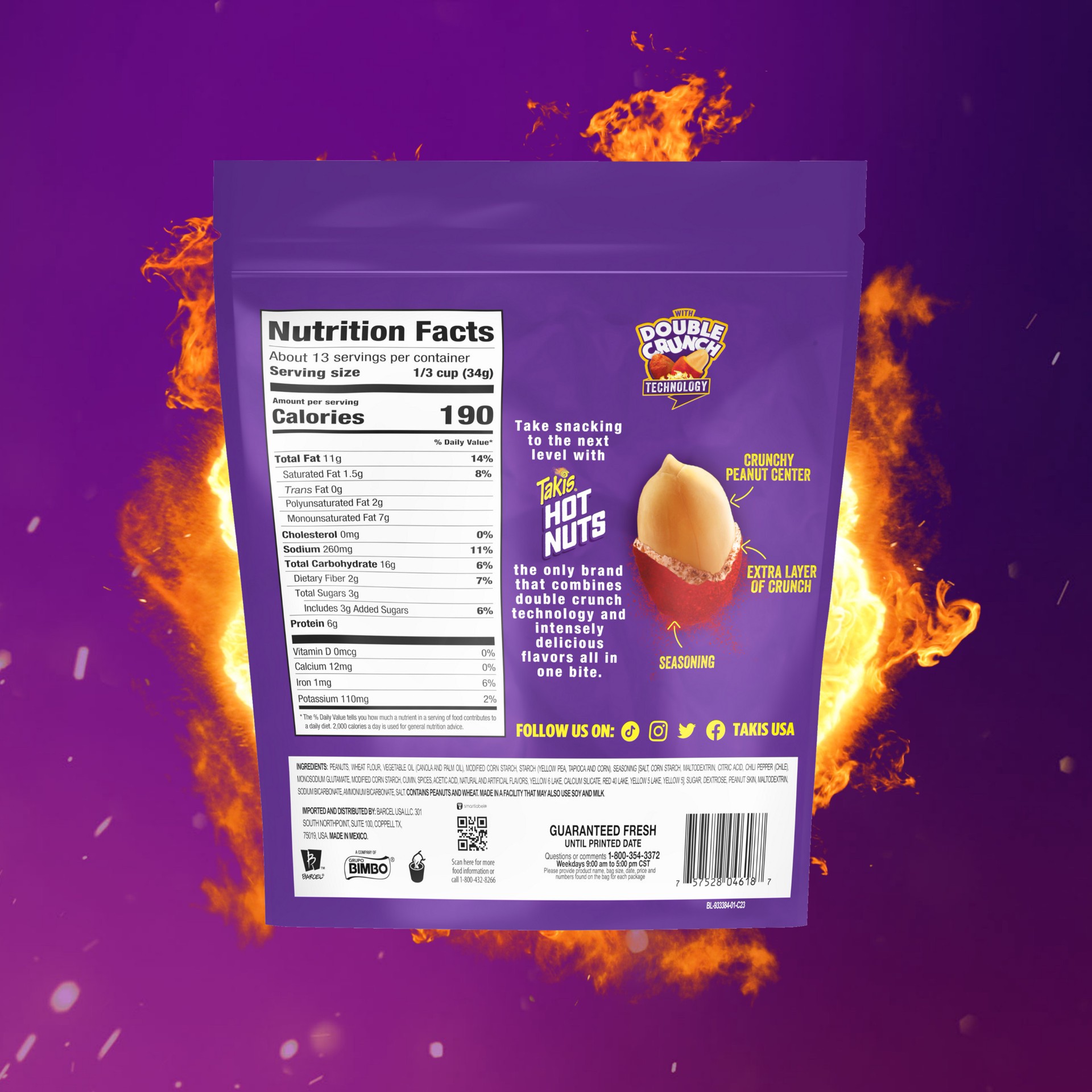 slide 4 of 8, Takis Hot Nuts Medium Chile Limon Double Crunch Peanuts 15.02 oz, 15.02 oz